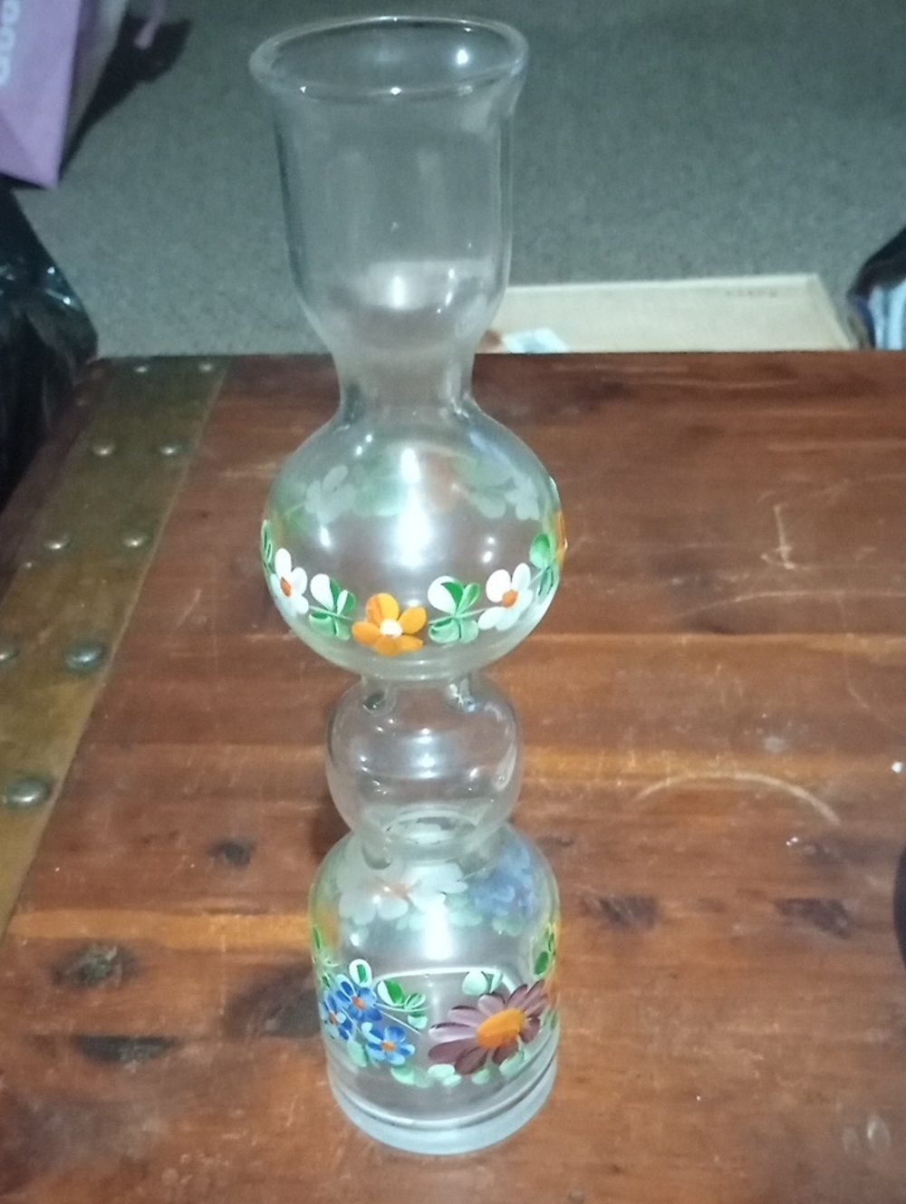 Hand-Painted Floral Glass Vase - Clear with Multicolor Flowers